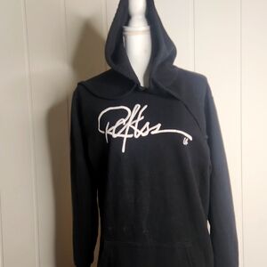 Young & Reckless Black Hoodie with White  Embroirdered Logo Bleach Grunge Goth